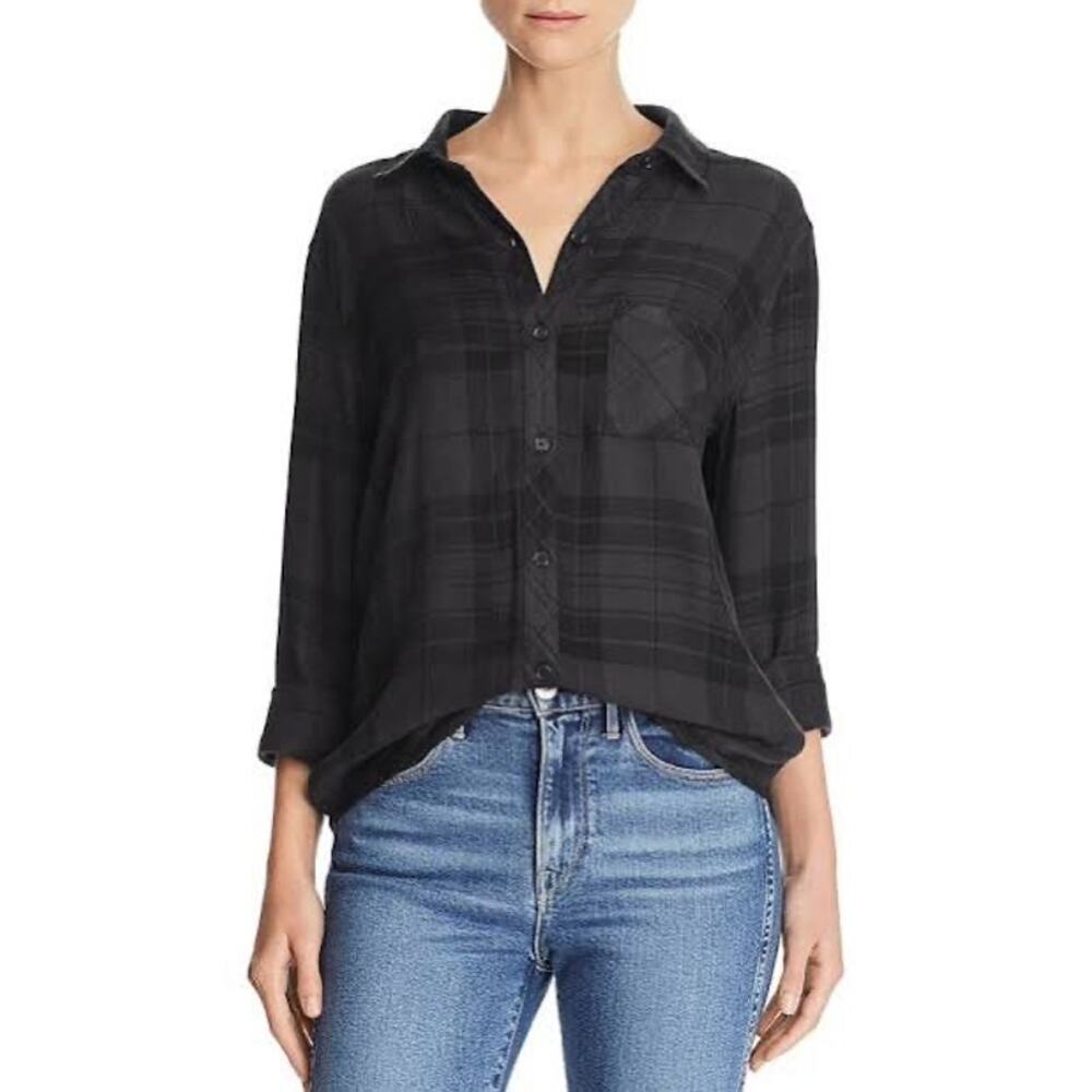 Rails Hunter Plaid Flannel Long Sleeve Shirt Women’s Size Small Black/Gray - Picture 3 of 11